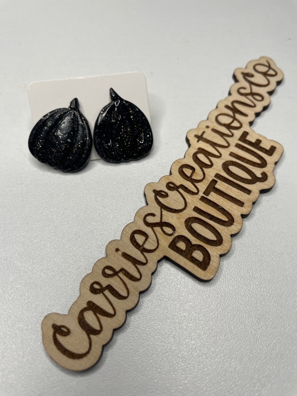 Black Glitter Pumpkin Earrings - Seasonal Studs